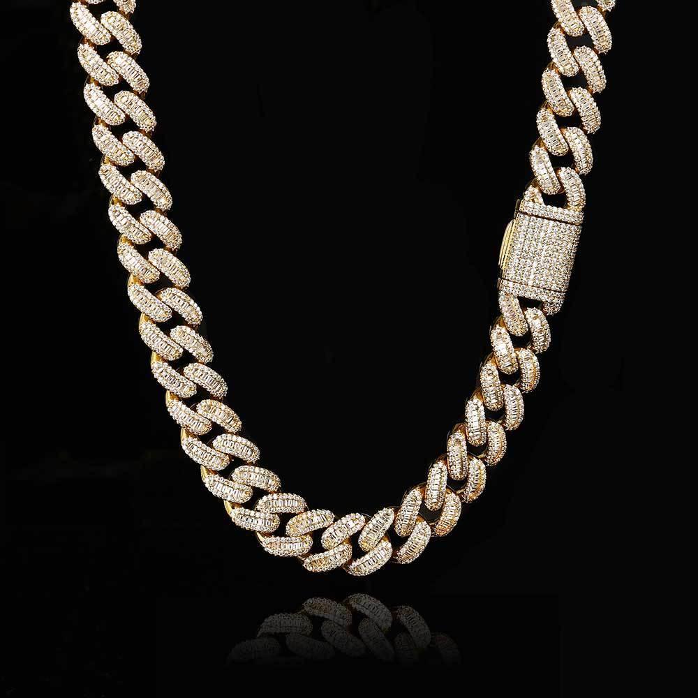 15mm Iced Out Cuban Chain Zircon Necklace with T-Bar Clasp - CaratixJewelry