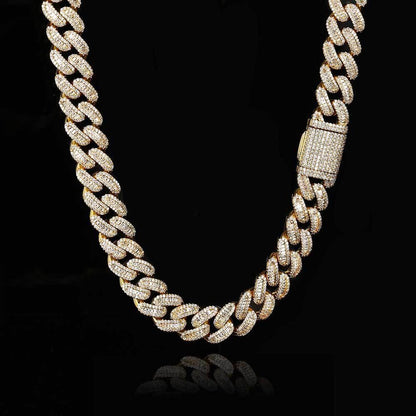 15mm Iced Out Cuban Chain Zircon Necklace with T-Bar Clasp - CaratixJewelry