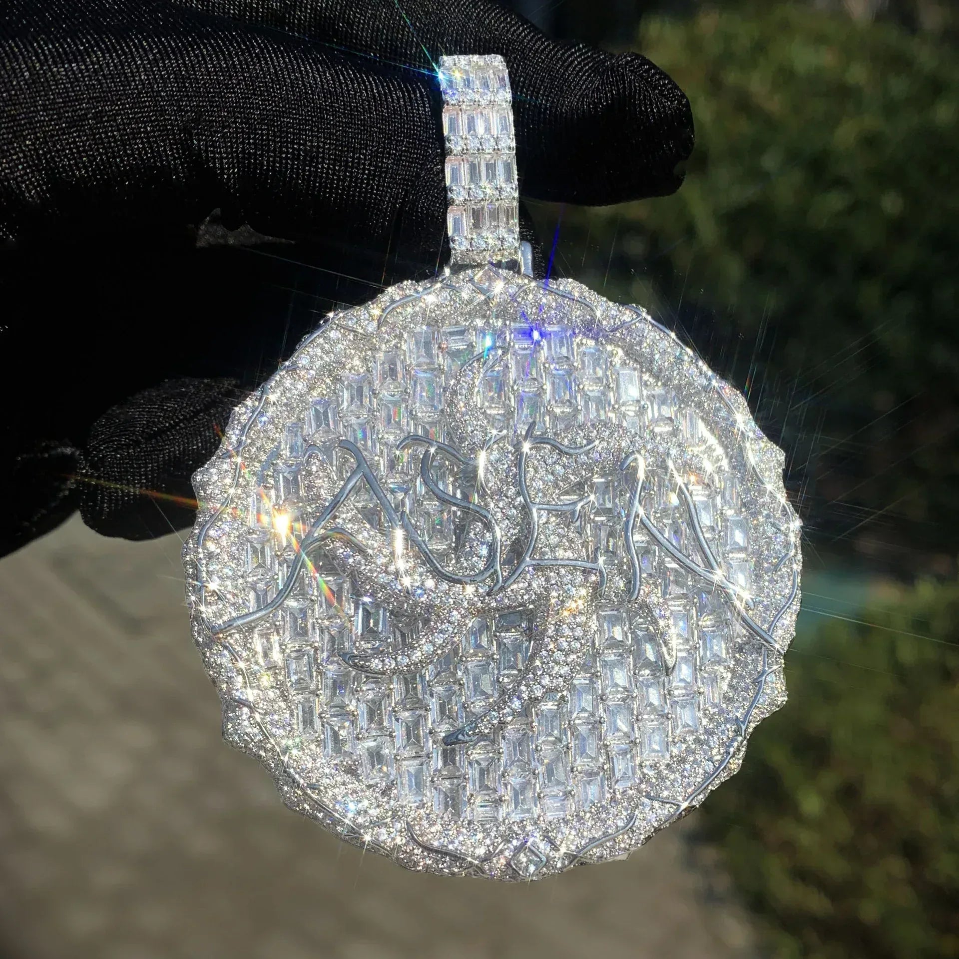 Iced Out Thorn Round Disc Pendant Necklace – Hip Hop Colorful CZ Trendy Jewelry - CaratixJewelry