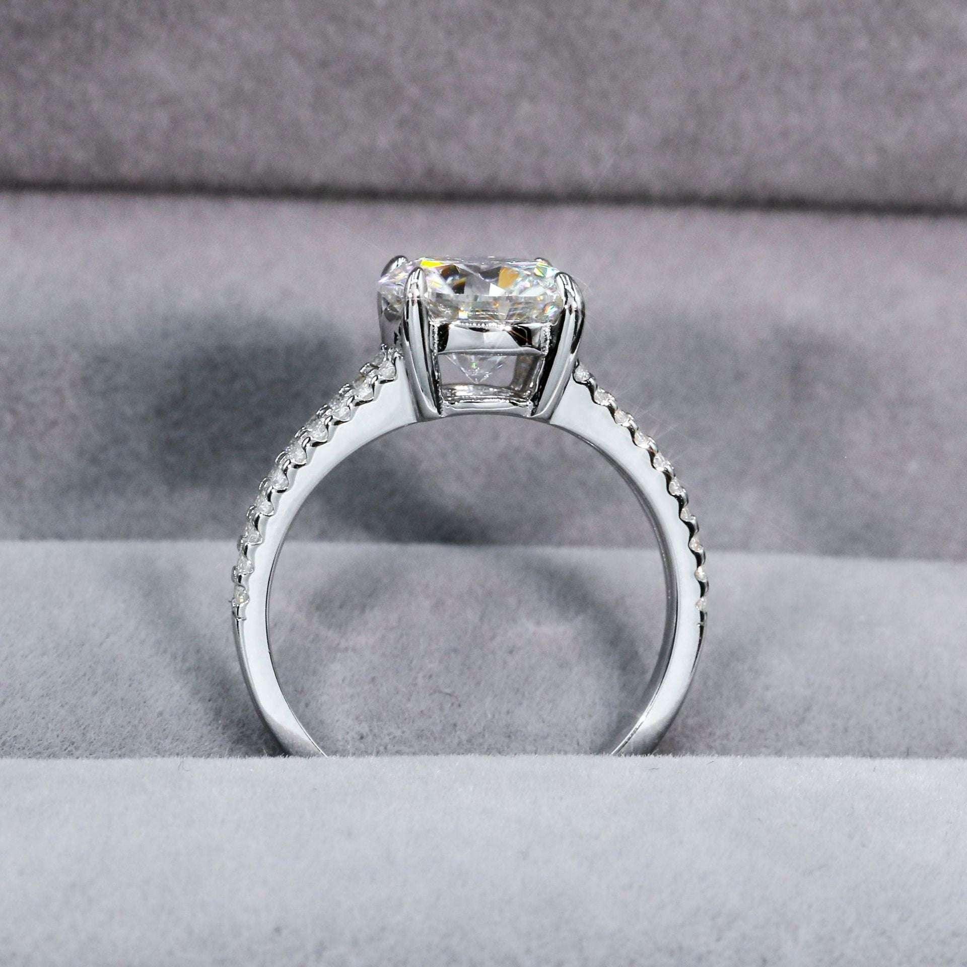 3ct Round Moissanite Wedding Ring | S925 Silver Minimalist Bridal Jewelry - CaratixJewelry