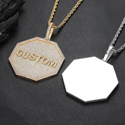 Octagon-Shaped Letter Pendant Necklace with Zircon Stones and Detailing for Men | Caratix Jewelry - CaratixJewelry