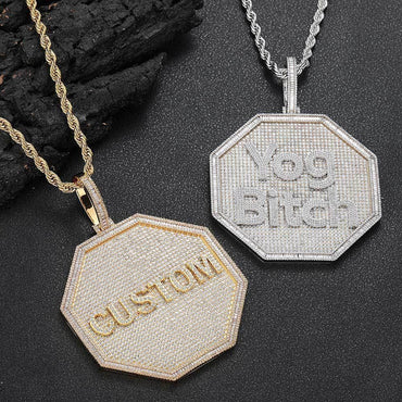 Octagon-Shaped Letter Pendant Necklace with Zircon Stones and Detailing for Men | Caratix Jewelry - CaratixJewelry
