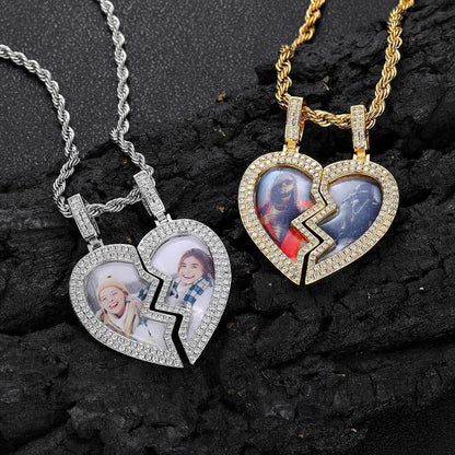 Magnetic Heart Photo Pendant Necklace with Micro-Pave Zircon for Men | Caratix Jewelry - CaratixJewelry