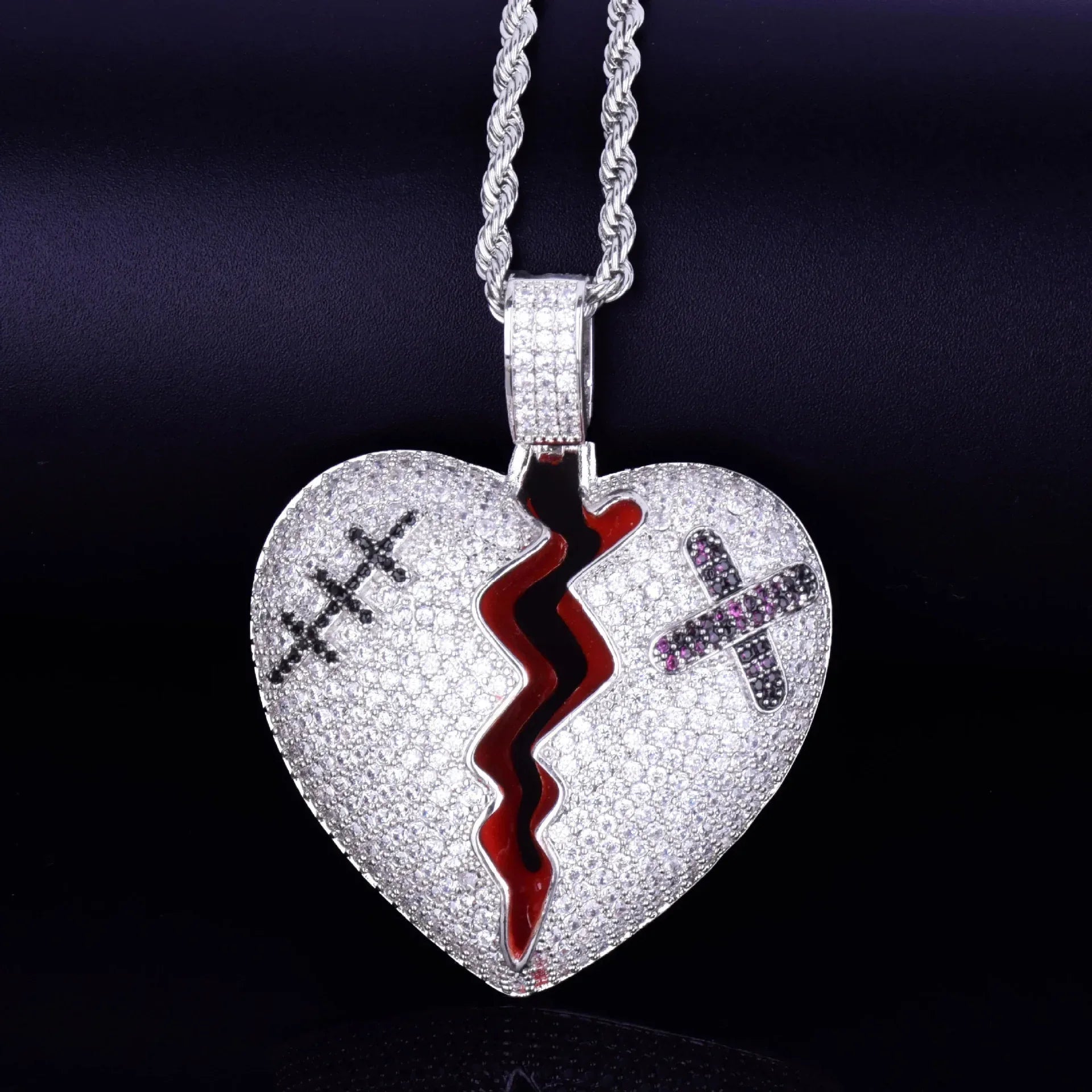 Iced Out Shattered Heart Pendant | Men's Real Copper CZ Necklace - CaratixJewelry