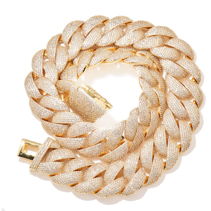 20mm Iced Out Crescent Clasp Cuban Chain with Copper & Zircon - CaratixJewelry