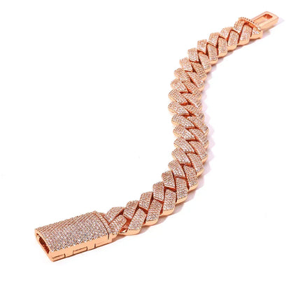 Custom 15mm 4 Row Rhombus Cuban Link Chain Bracelet | Caratix - CaratixJewelry