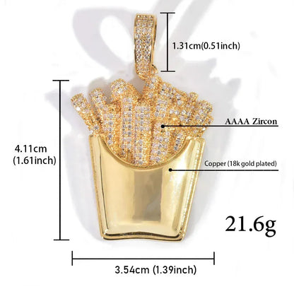 Iced Out French Fries Pendant Necklace | CZ Hip Hop Unisex Trendy Jewelry - CaratixJewelry