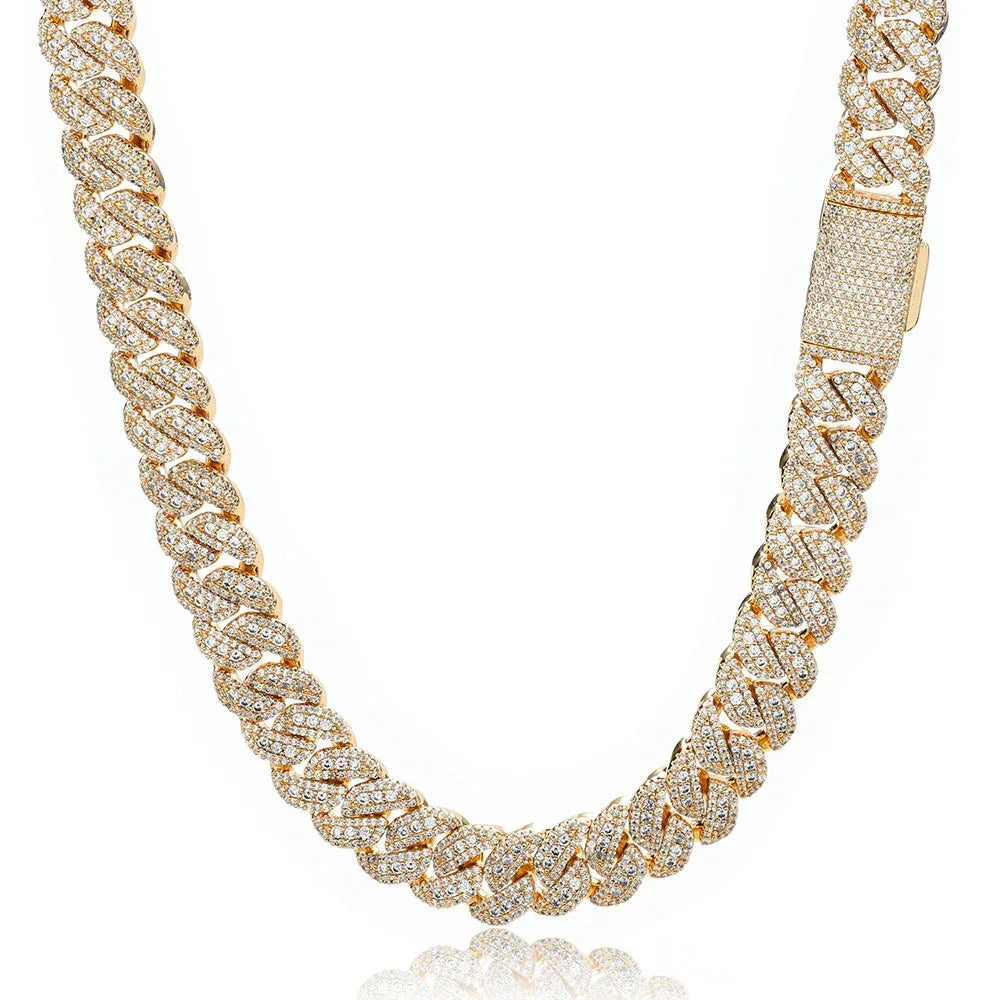 14mm Cuban Chain Necklace with Full Zircon Stones and Flip Clasp - CaratixJewelry