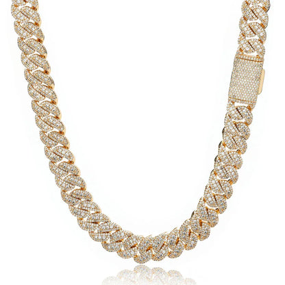 14mm Cuban Chain Necklace with Full Zircon Stones and Flip Clasp - CaratixJewelry