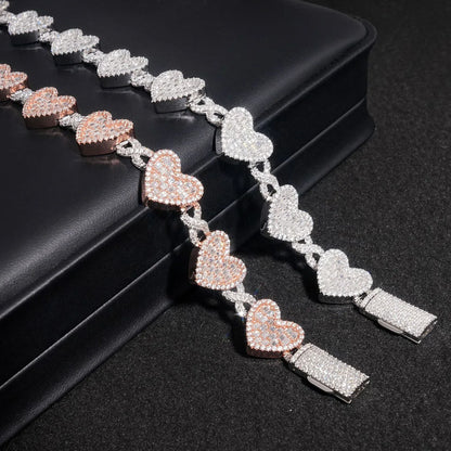 Heart Moissanite Cuban Link Bracelet – S925 Sterling Silver Iced-Out Hip Hop Streetwear Jewelry - CaratixJewelry