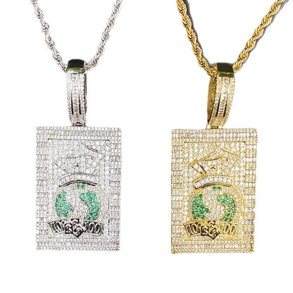 Iced Out Money Bag Dog Tag Pendant | Men's "Soldier of Fortune" Necklace - CaratixJewelry