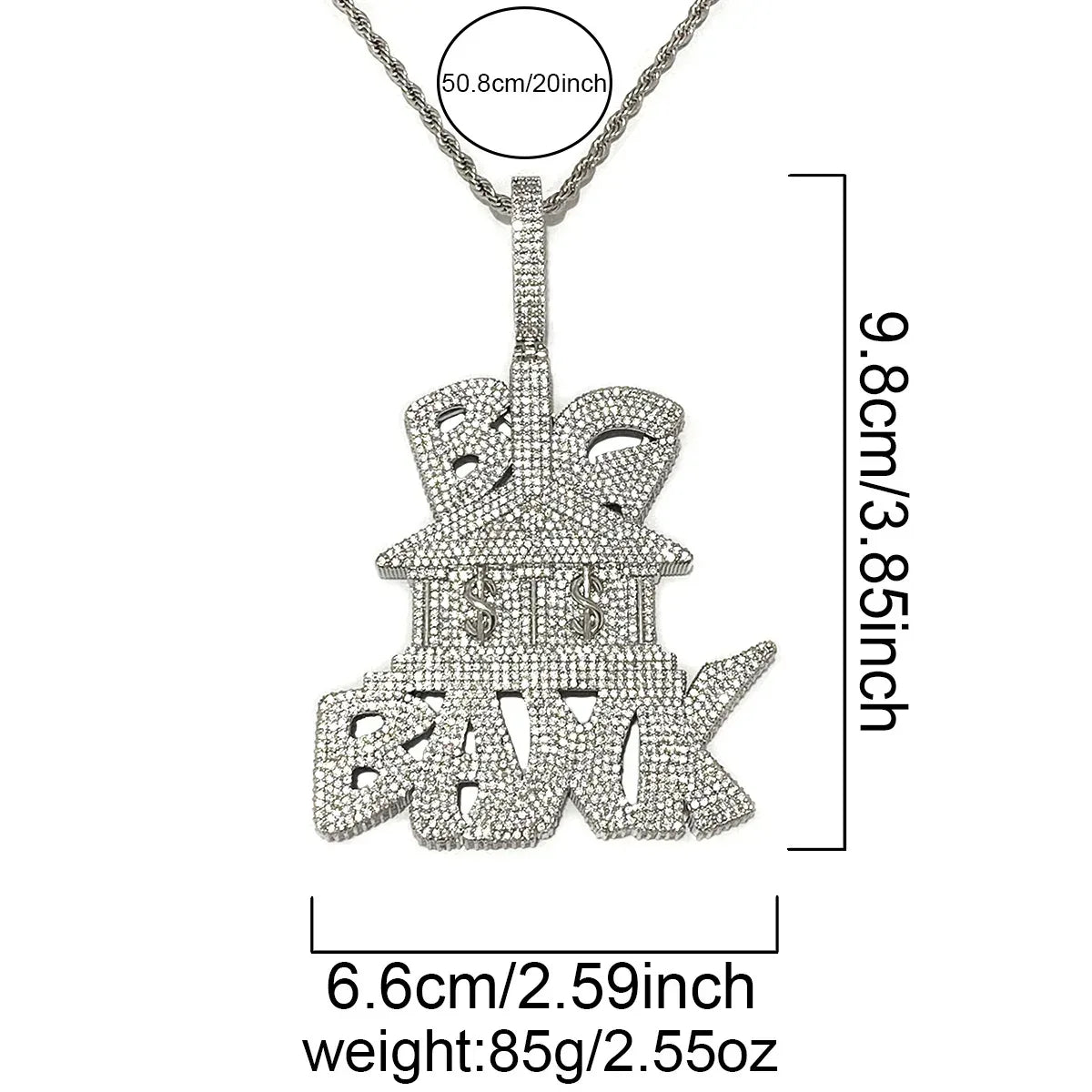 Iced Out "Big Bank" Letter Pendant | Men's Real Copper Money Statement Necklace - CaratixJewelry