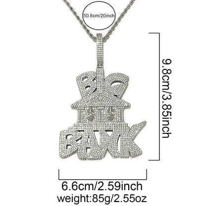 Iced Out "Big Bank" Letter Pendant | Men's Real Copper Money Statement Necklace - CaratixJewelry
