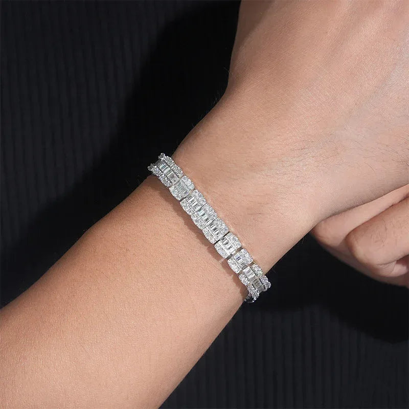 8.5mm VVS Moissanite Bracelet | 925 Silver Unisex Hip Hop Jewelry - CaratixJewelry