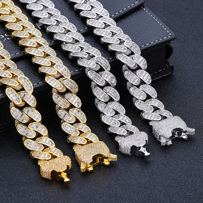 18mm Triple Row Cuban Chain Necklace with Square Zircon - CaratixJewelry