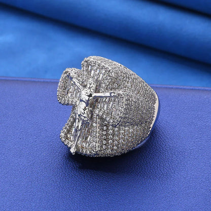 Men's Luxury Iced Out Cross Ring | Sleek Hip Hop Pave Band | Caratix