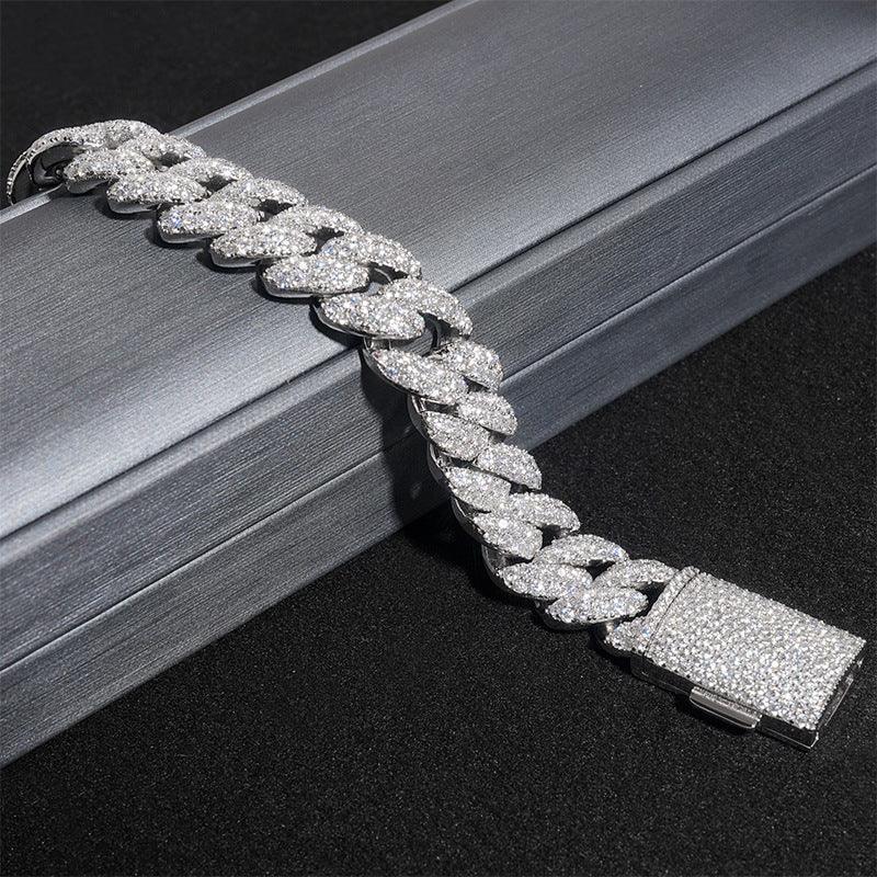 15mm Moissanite Crescent Cuban Link | S925 Silver Necklace - CaratixJewelry