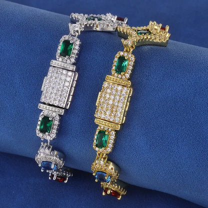 Geometric Gemstone Zircon Hip Hop Bracelet Gold Chain Rapper Style for Men | Caratix Jewelry - CaratixJewelry