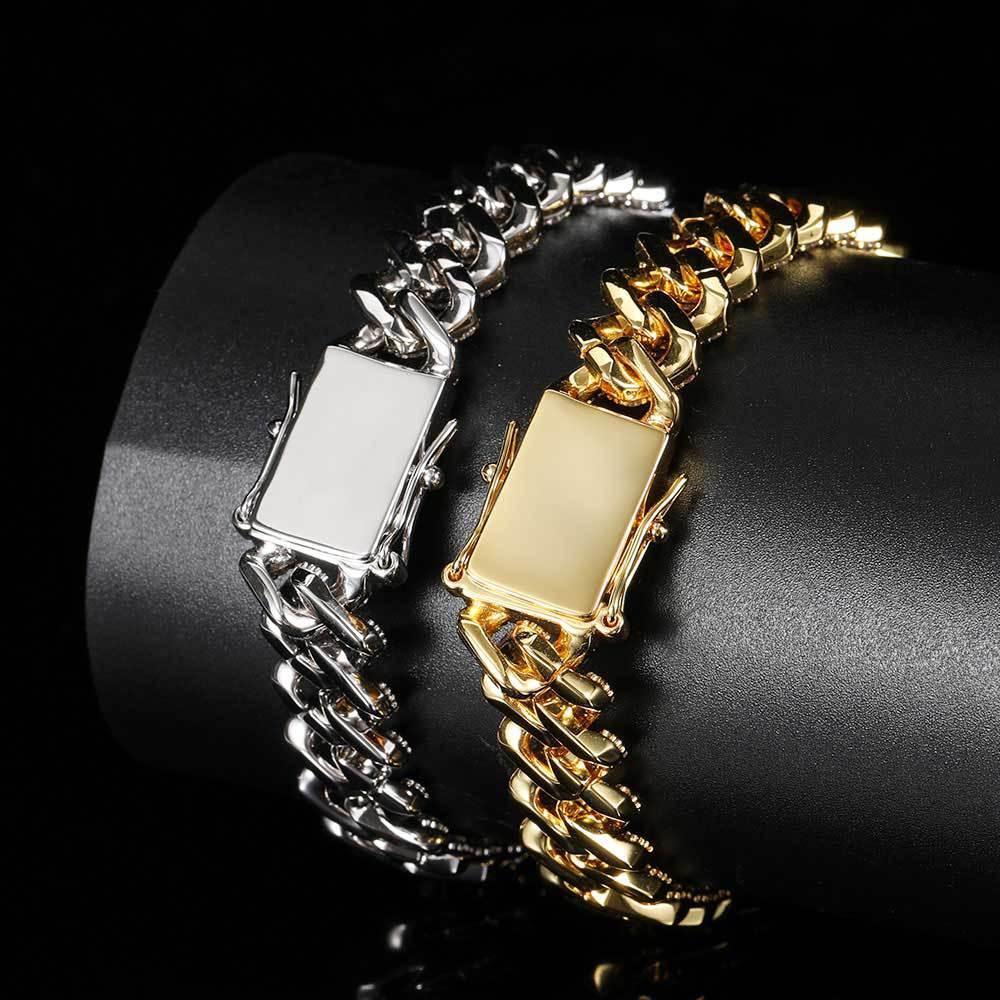 12mm Double Row Cuban Chain Bracelet with 18K Gold - CaratixJewelry
