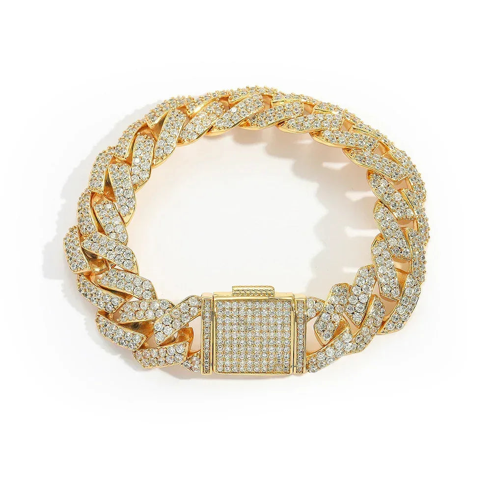 15mm Double Row Cuban Chain Bracelet with Zircon - CaratixJewelry