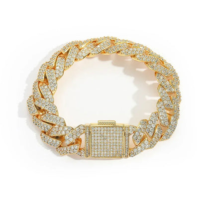15mm Double Row Cuban Chain Bracelet with Zircon - CaratixJewelry
