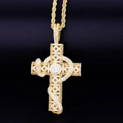 Iced Out Snake Wrapped Cross Pendant | Men's 3D Serpent Crucifix Necklace | Premium Copper CZ Gothic Jewelry | Venom & Faith Bling | Caratix - CaratixJewelry
