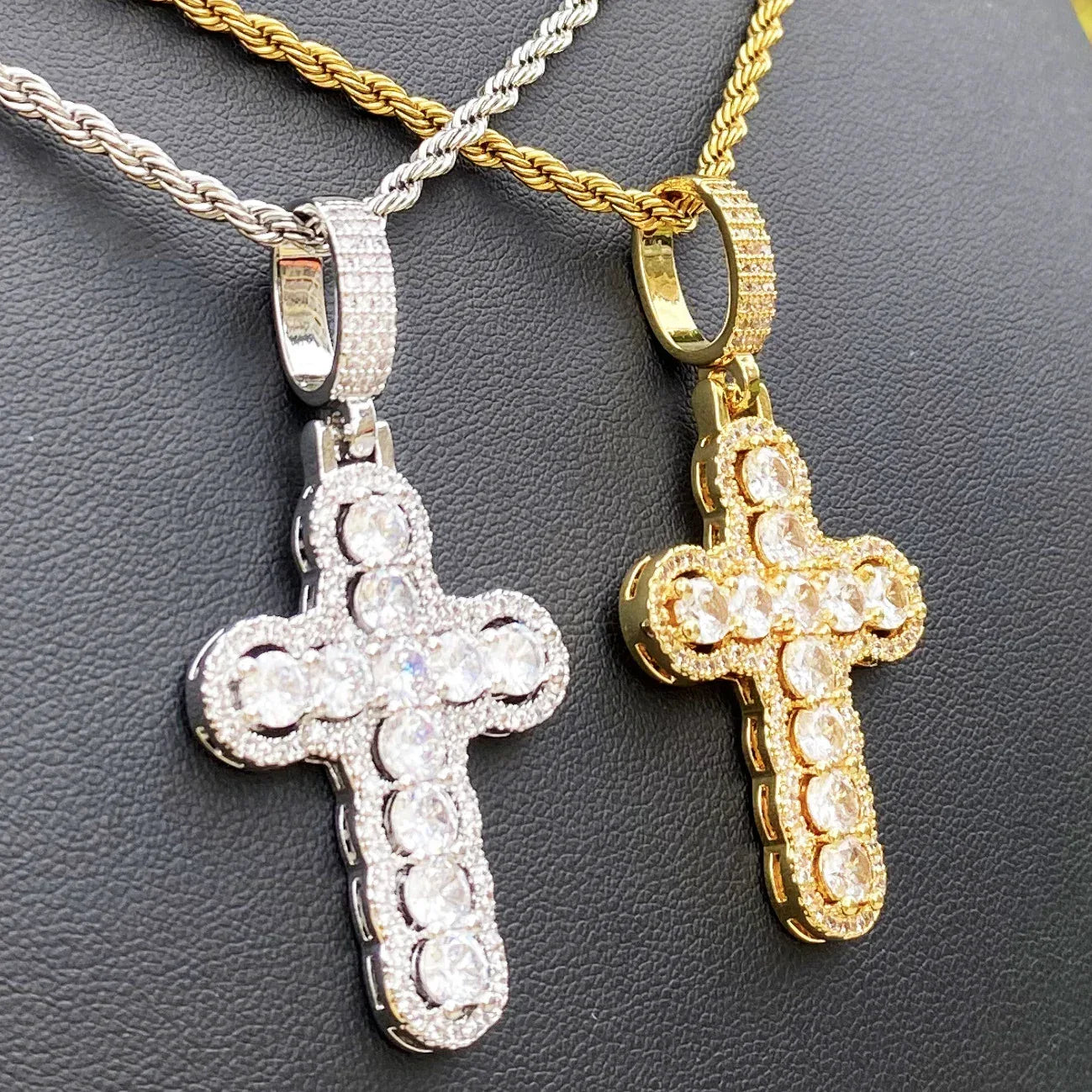 Iced Out Hollow Sphere Cross Pendant | Women's 3D Bubble Bead Necklace - CaratixJewelry