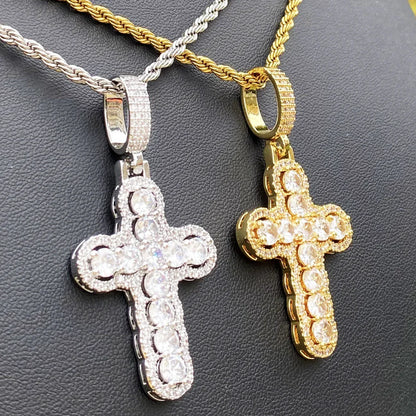 Iced Out Hollow Sphere Cross Pendant | Women's 3D Bubble Bead Necklace - CaratixJewelry