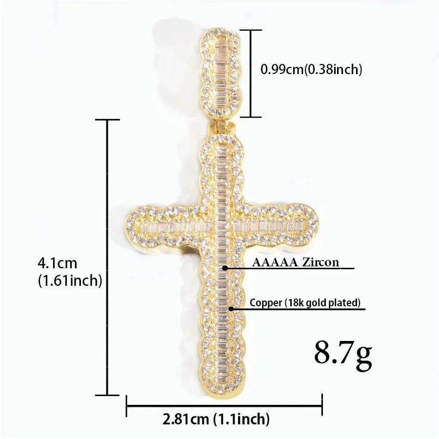 Baguette Cross Pendant Necklace | CZ Iced Out Hip Hop Unisex Trend Jewelry - CaratixJewelry