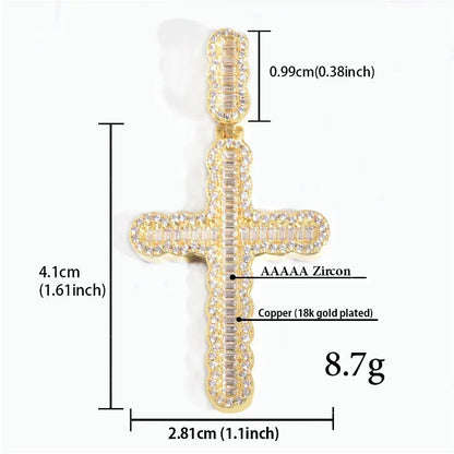 Baguette Cross Pendant Necklace | CZ Iced Out Hip Hop Unisex Trend Jewelry - CaratixJewelry
