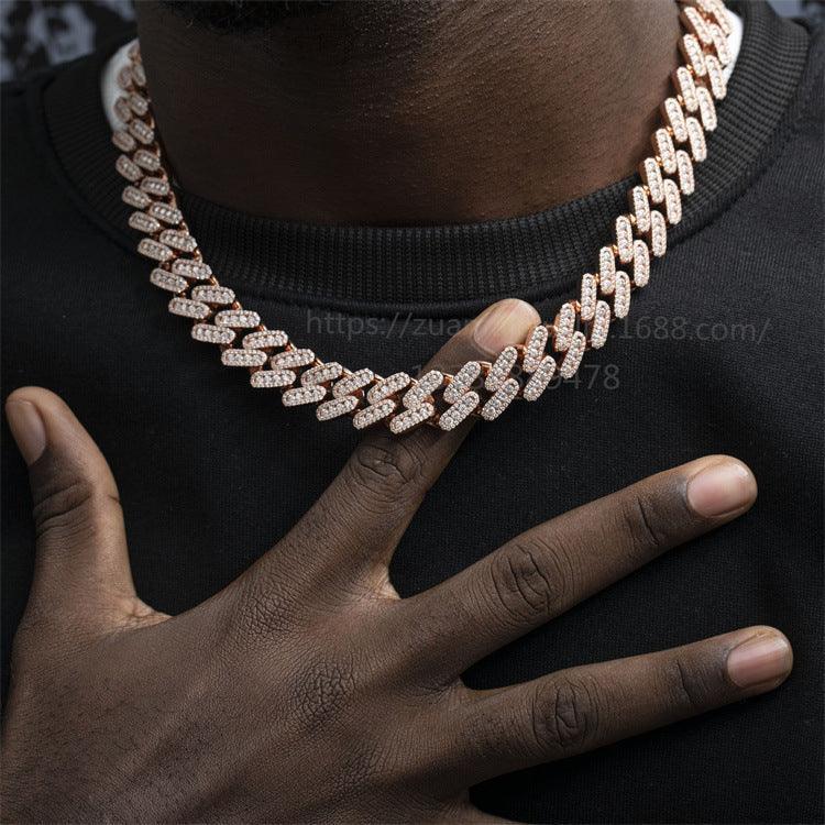15mm Moissanite Cuban Link Necklace | S925 Silver Iced Out Hip Hop Chain - CaratixJewelry