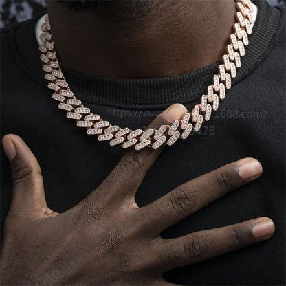 15mm Moissanite Cuban Link Necklace | S925 Silver Iced Out Hip Hop Chain - CaratixJewelry