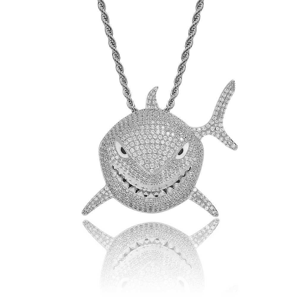 Shark Pendant Necklace with Micro-Pave Zircon and Full Look for Men | Caratix Jewelry - CaratixJewelry