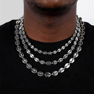 8mm Coffee Bean Necklace with Lobster Clasp Stainless Steel Pig Nose Chain for Men | Caratix Jewelry - CaratixJewelry