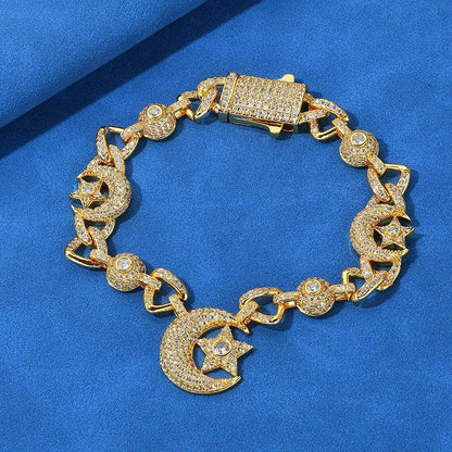 Custom 10mm Moon Star Necklace & Bracelet Gold Chain for Rapper | Caratix - CaratixJewelry