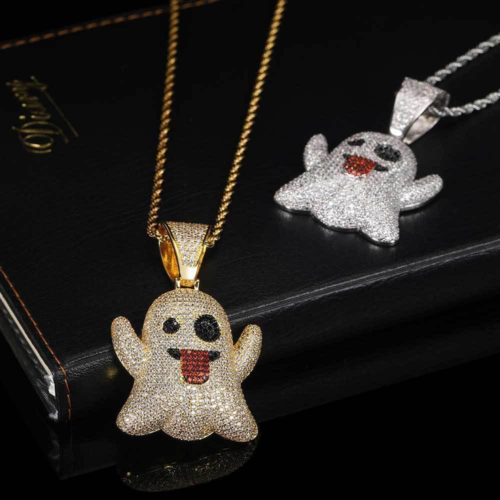Large Tongue Out Ghost Pendant Necklace with Micro-Pave Zircon for Men | Caratix Jewelry - CaratixJewelry