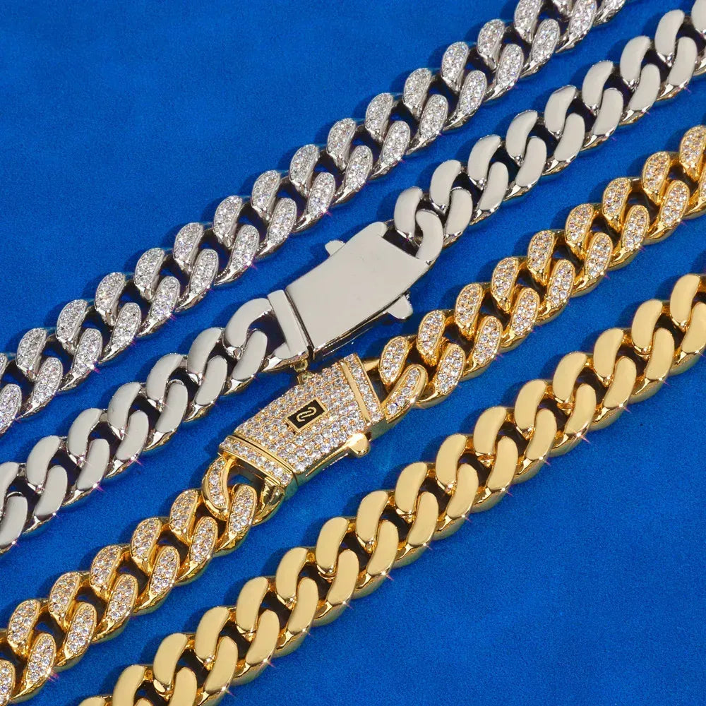 12mm Double-Row Moissanite Moroccan Cuban Chain in S925 Sterling Silver - CaratixJewelry