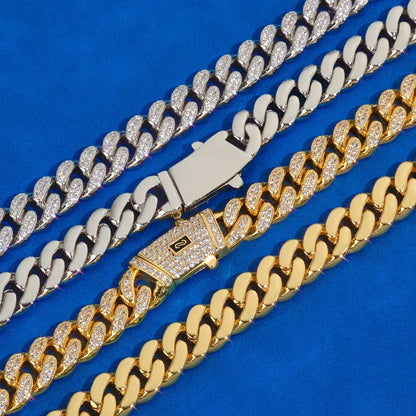 12mm Double-Row Moissanite Moroccan Cuban Chain in S925 Sterling Silver - CaratixJewelry