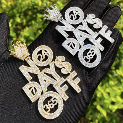 Iced Out "No Days Off" Text Pendant | Gym Fitness & Entrepreneur Jewelry - CaratixJewelry