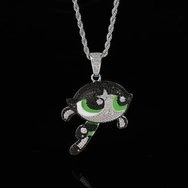 Powerpuff Girls Cartoon Pendant Necklace with Copper Frame and Zircon Stones for Men | Caratix Jewelry - CaratixJewelry