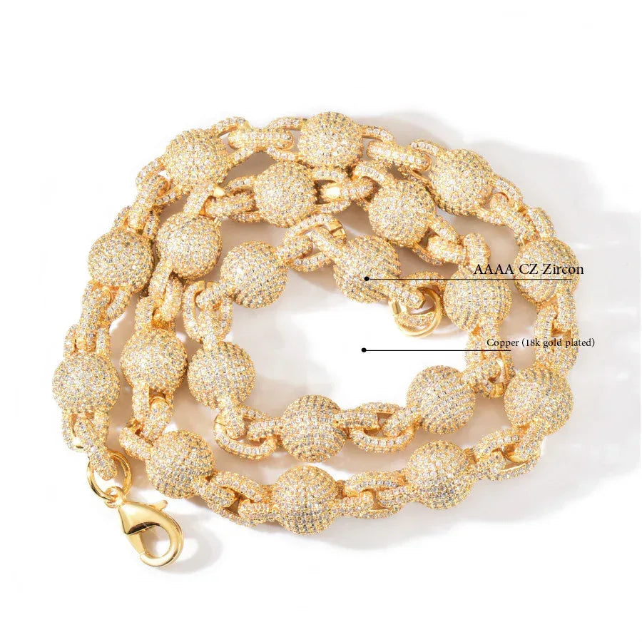 Iced Out Bead Ball Necklace with Copper & Zircon | Street Hip Hop Jewelry | Caratix Jewelry - CaratixJewelry