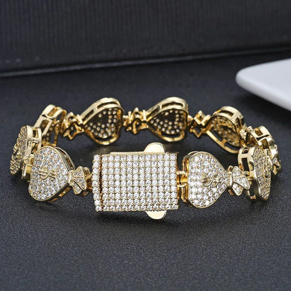 15mm Money Bag Cuban Bracelet Zircon Rapper Chain - CaratixJewelry