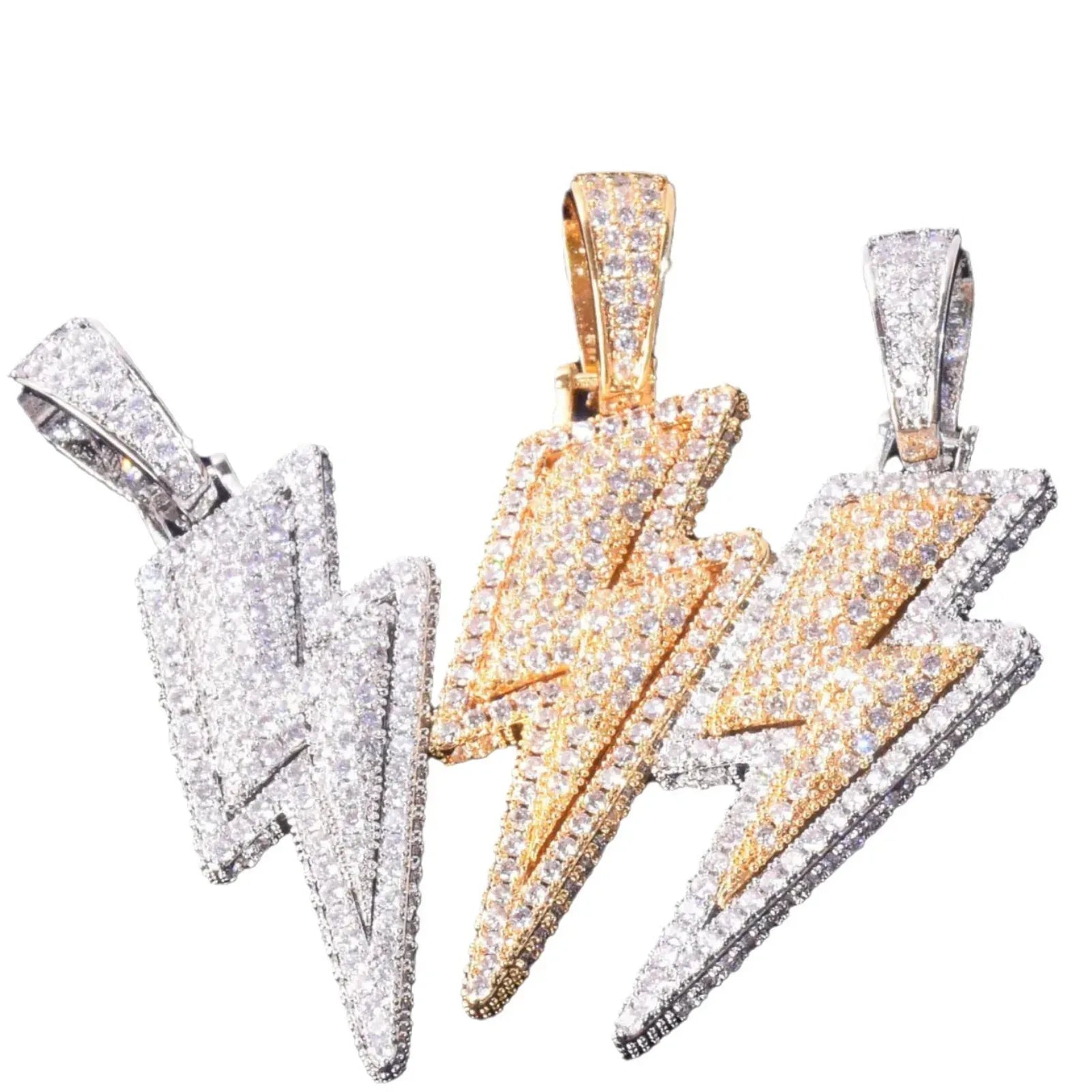 Iced Out Double Layer Lightning Bolt Pendant Flash Energy Bling | Caratix - CaratixJewelry