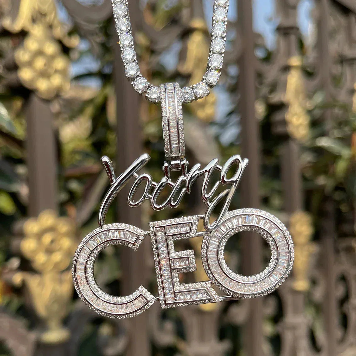 Iced Out "Young CEO" Letter Pendant | Men's Real Copper CZ Necklace - CaratixJewelry