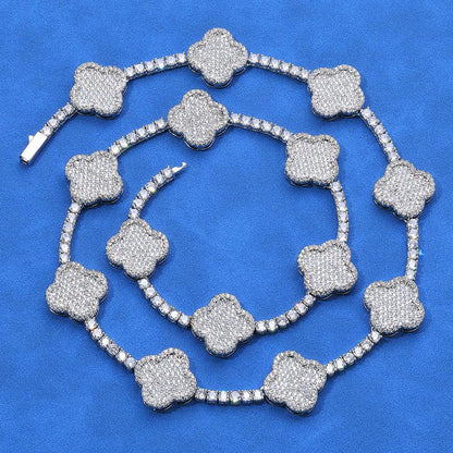 Women's S925 Sterling Silver Moissanite Clover Tennis Chain | VVS1 Iced Out Necklace | Premium Hip Hop Jewelry | Caratix - CaratixJewelry