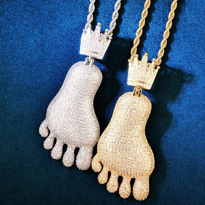 Iced Out Footprint Pendant Necklace | CZ Hip Hop Unisex Trendy Jewelry - CaratixJewelry