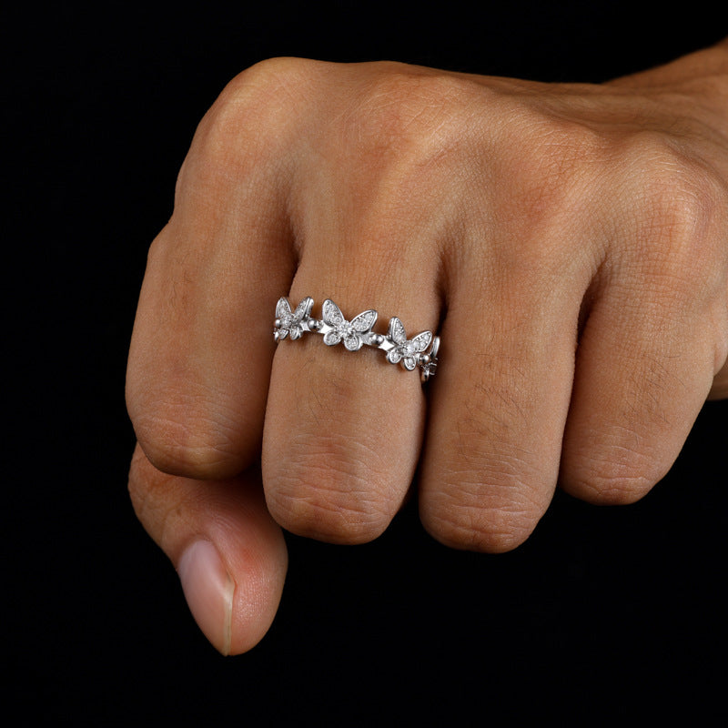 Dainty Moissanite Butterfly Ring 925 Silver Open | Caratix