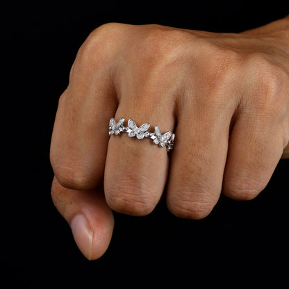 Dainty Moissanite Butterfly Ring 925 Silver Open | Caratix