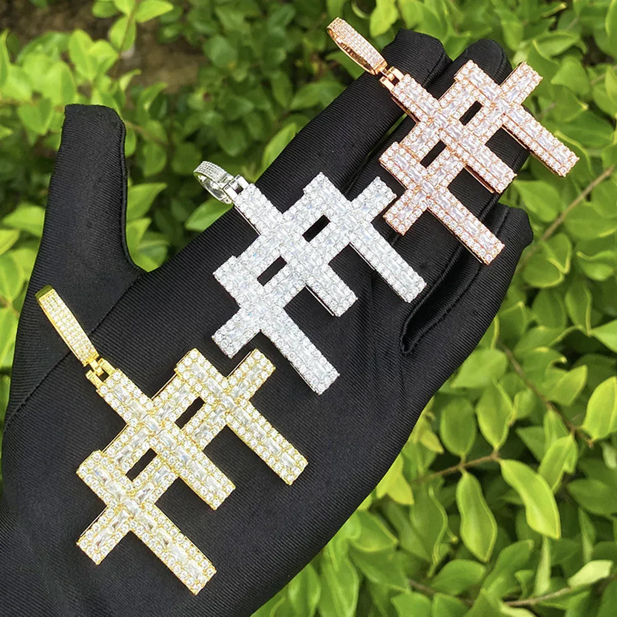 Iced Out 3-in-1 Triple Cross Pendant | Men's Super Combo Stacked Necklace - CaratixJewelry