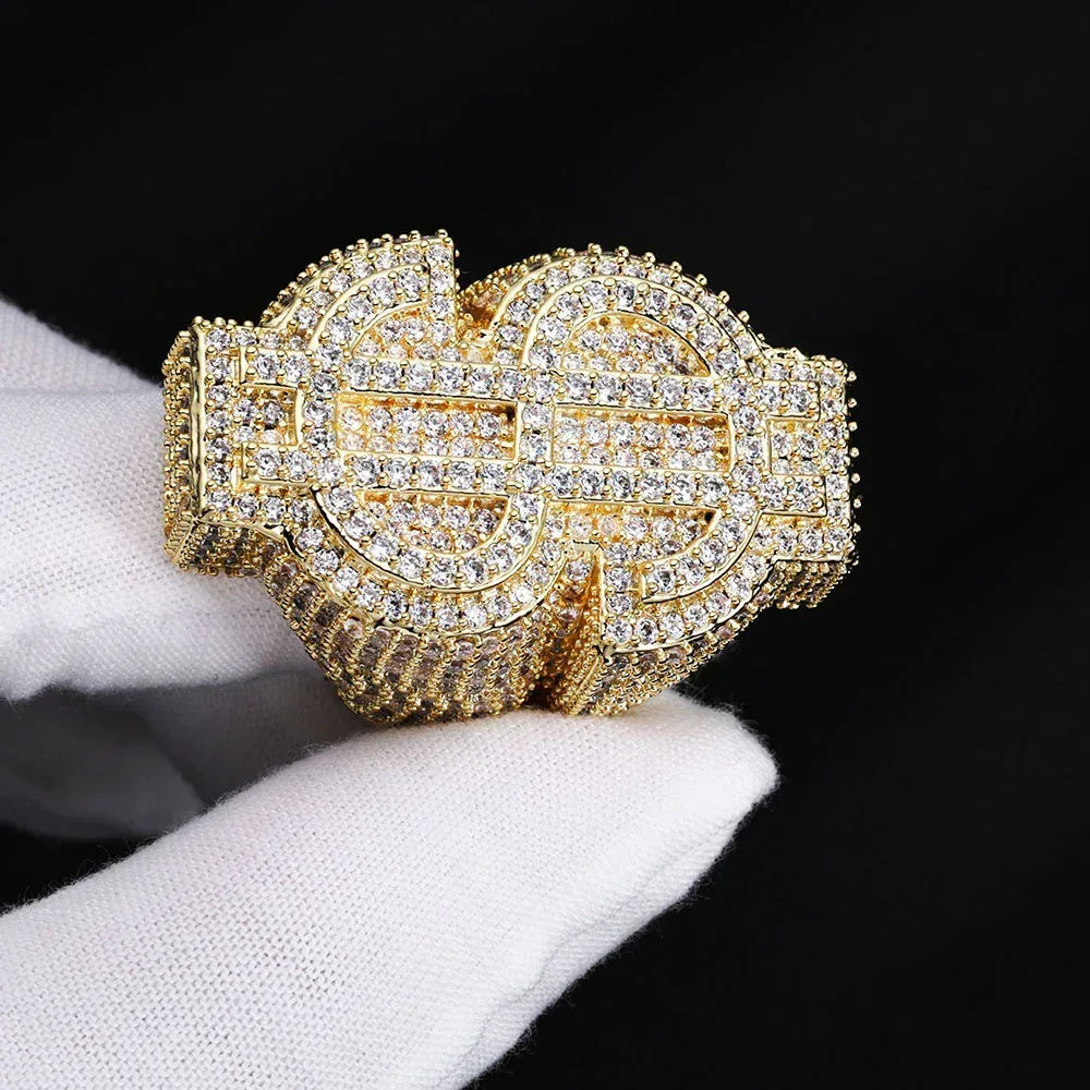 Dollar Sign Zircon Ring for Men | Trendy Hip Hop Jewelry | Customizable Jewelry | Caratix Jewelry - CaratixJewelry
